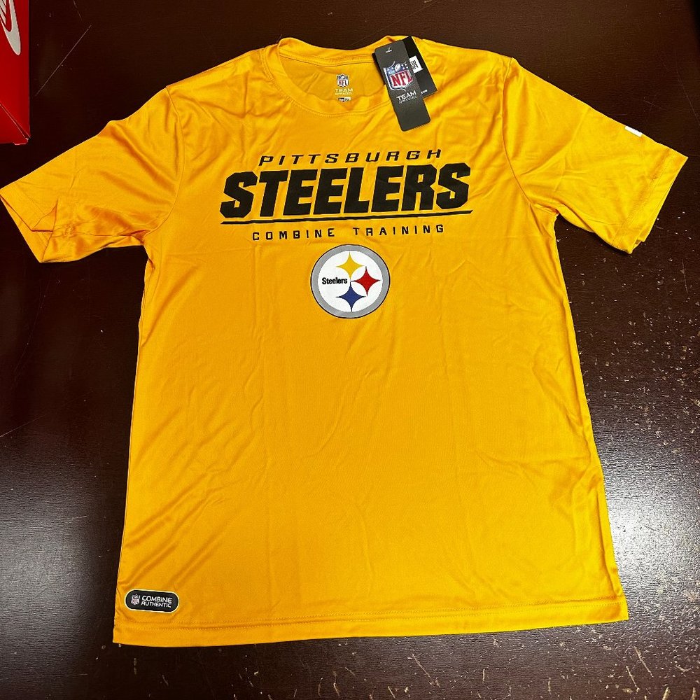 New Era Men Yellow NFL Pittsburgh Steelers Combine Authentic Pullover T Shirt